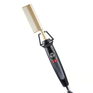 2021 Wholesale hot comb 230 500 degree with LCD high heat  hair Straightening press Comb Anti Static ceramic curling tools