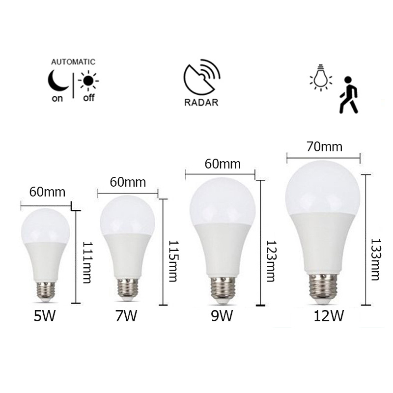 Radar Motion Sensor Smart Bulb LED 5W 7W 9W 12W 15W Security Light Bulb Outdoor/Indoor