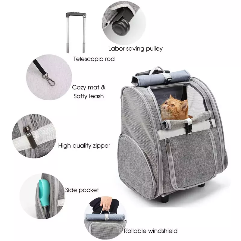 Custom Airline Approved Pet Carrier Dog Breathable Carrier Tote Pet Carrier on Wheels