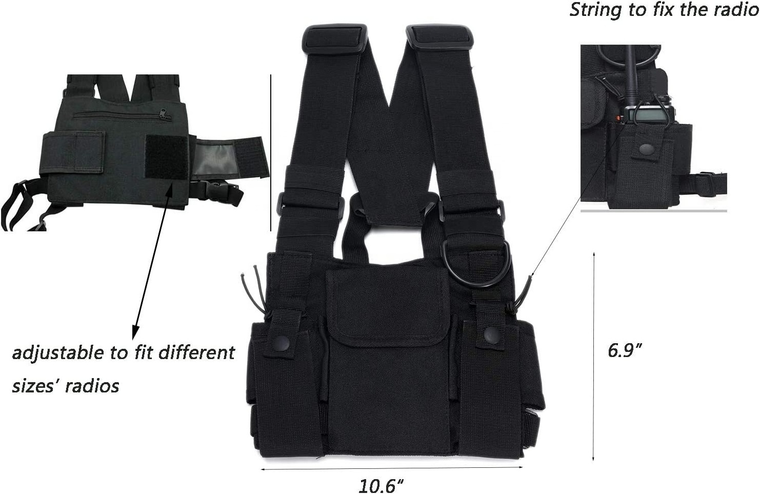 Tactical Vest Chest Rig Bag Black 600D Polyester Adjustable Customized Radio Chest Harness Front Pack