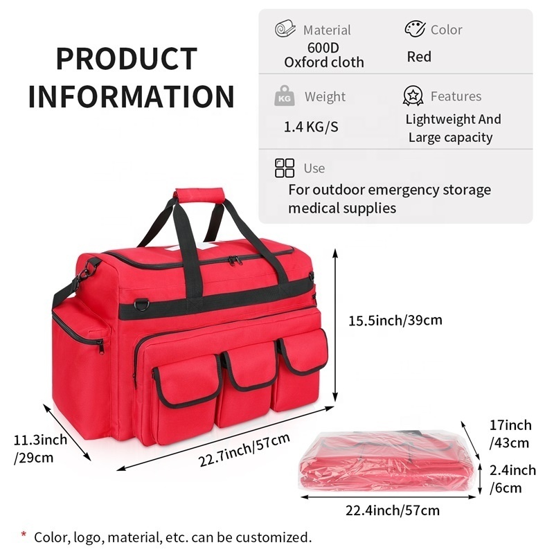 Custom Outdoor Large Capacity Red Emergency Survival Trauma Bag Medical Supplies Storage Bag First Aid Kit