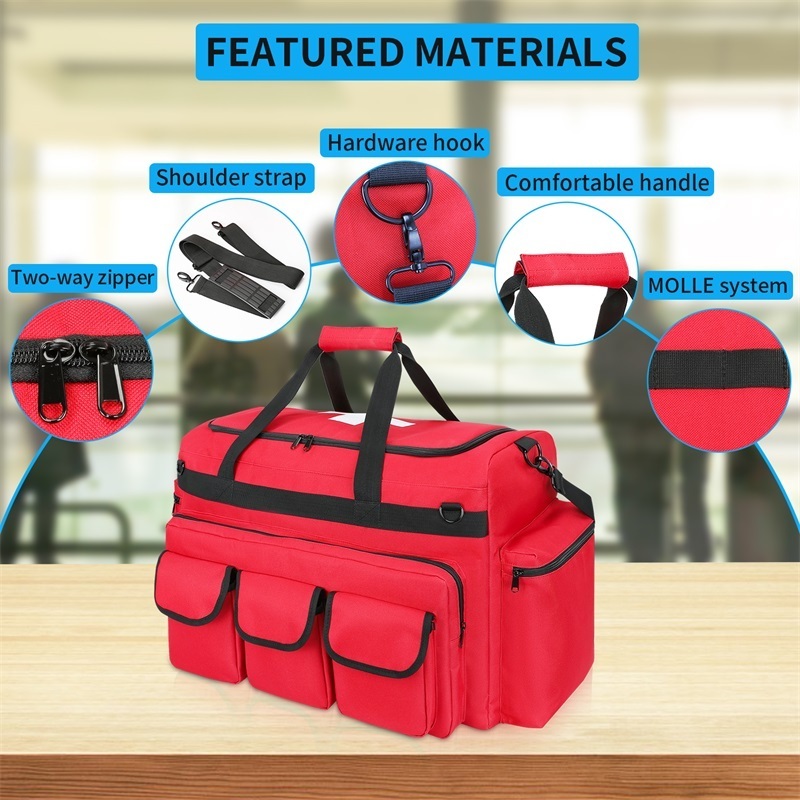 Custom Outdoor Large Capacity Red Emergency Survival Trauma Bag Medical Supplies Storage Bag First Aid Kit