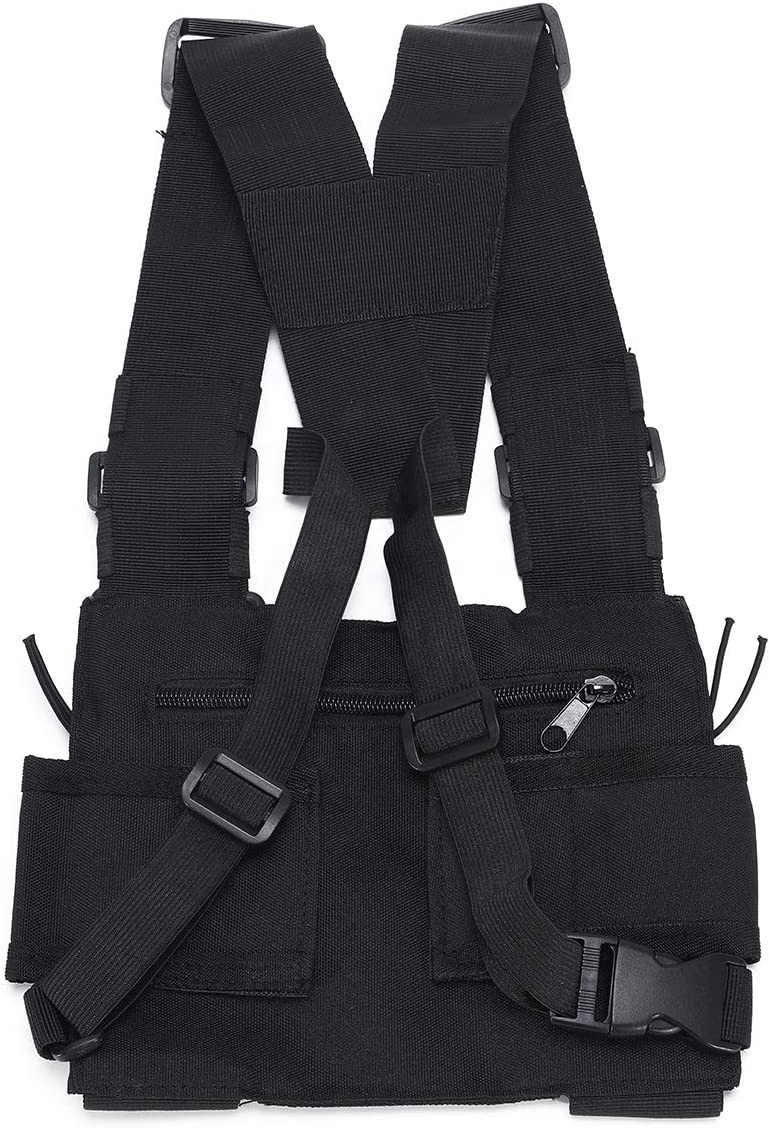 Tactical Vest Chest Rig Bag Black 600D Polyester Adjustable Customized Radio Chest Harness Front Pack