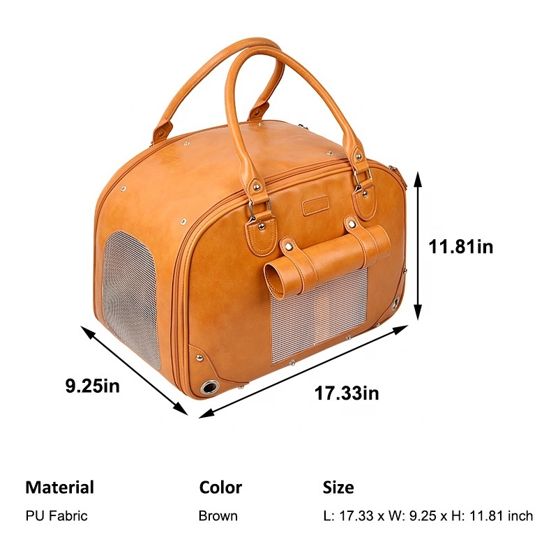 Home & Outdoor Travel Walking Hiking Foldable Waterproof Premium Leather Pet Purse Portable Bag Carrier for Cat and Small Dog