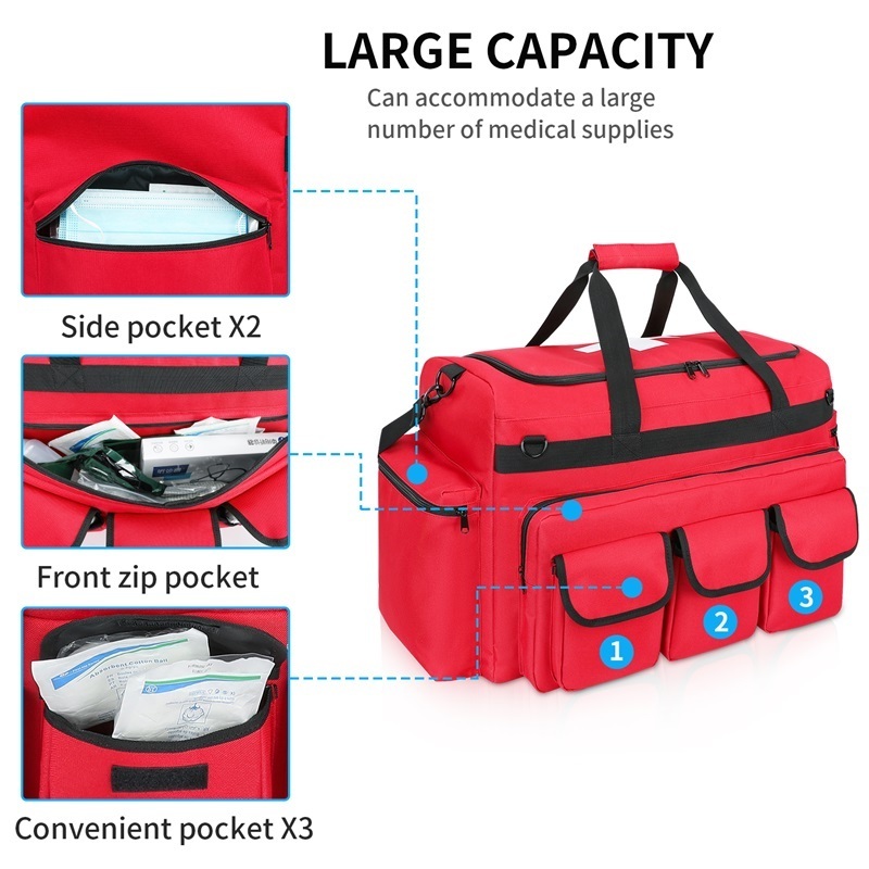 Custom Outdoor Large Capacity Red Emergency Survival Trauma Bag Medical Supplies Storage Bag First Aid Kit