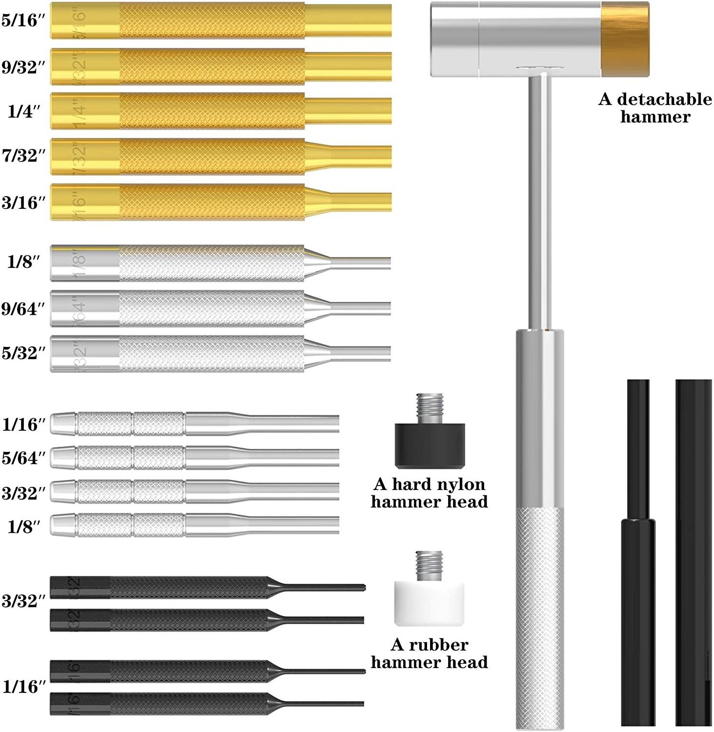 Hammer and Upgraded Non-deformed Material Brass Punch Set with Storage Case Gun smith Tool Kit