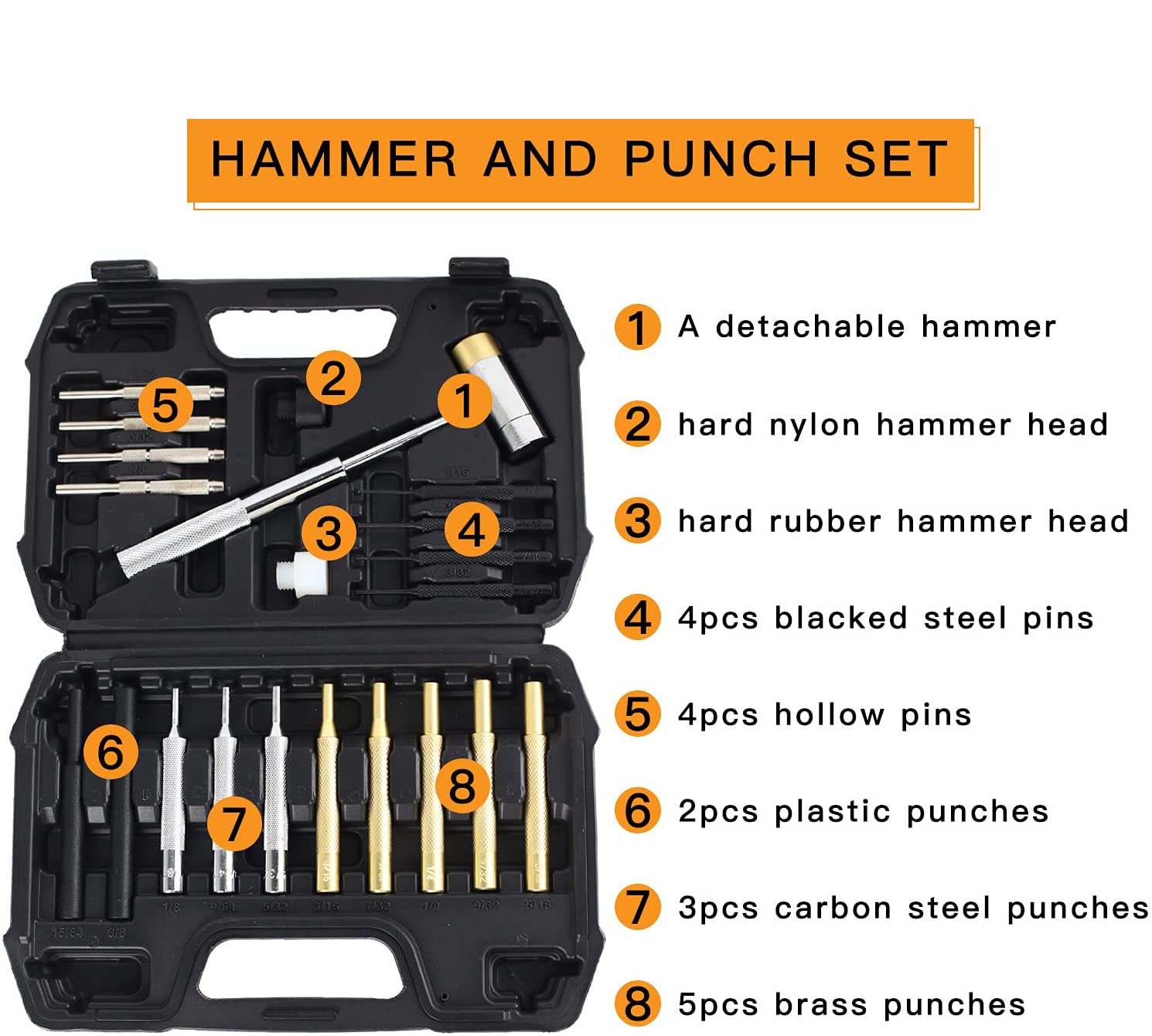 Hammer and Upgraded Non-deformed Material Brass Punch Set with Storage Case Gun smith Tool Kit