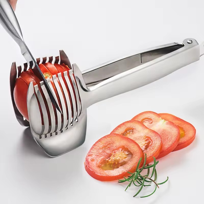 TIKTOK Amazon Hot Sale Vegetable Fruit Cutter Garlic Crusher Kitchen Gadgets Aluminum Alloy Onion Holder Potato Tomato Slicer