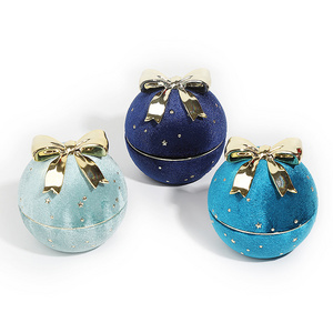 Newest Custom Christmas Balls Ring Gift Box Blue Luxury Magnetic Jewelry Ring Box Velvet