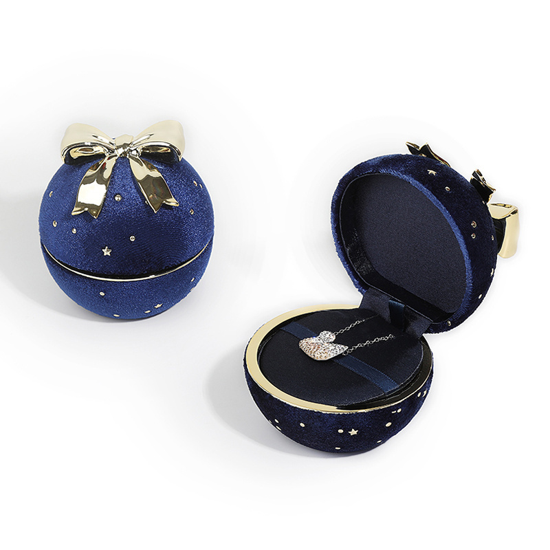 Newest Custom Christmas Balls Ring Gift Box Blue Luxury Magnetic Jewelry Ring Box Velvet