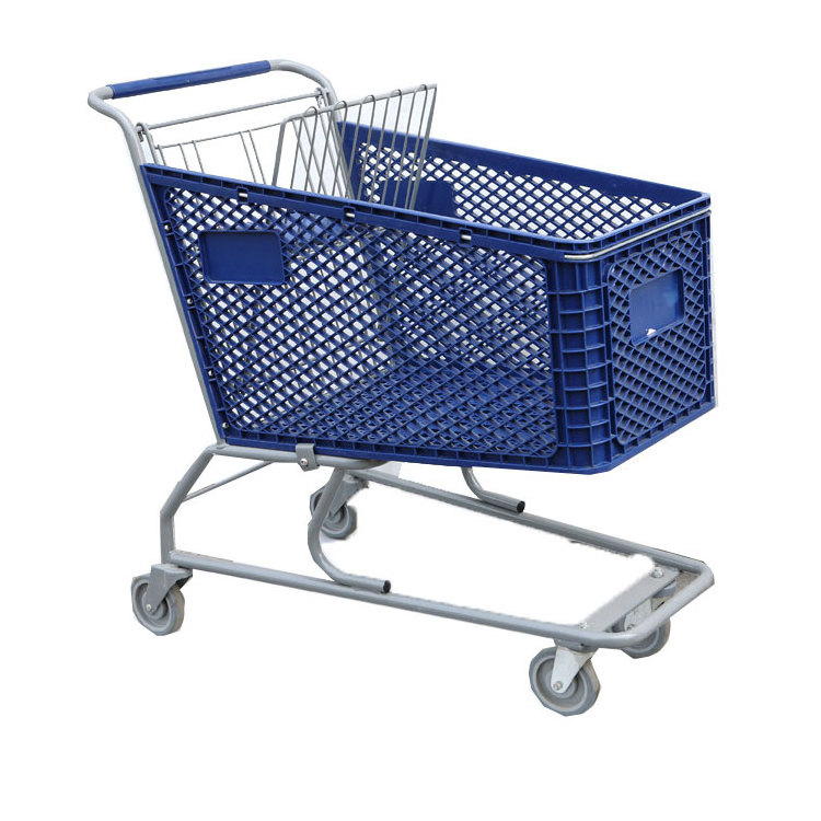 American Style 125L Plastic Supermarket Shopping Trolley Cart Plastic Basket With Baby Seat