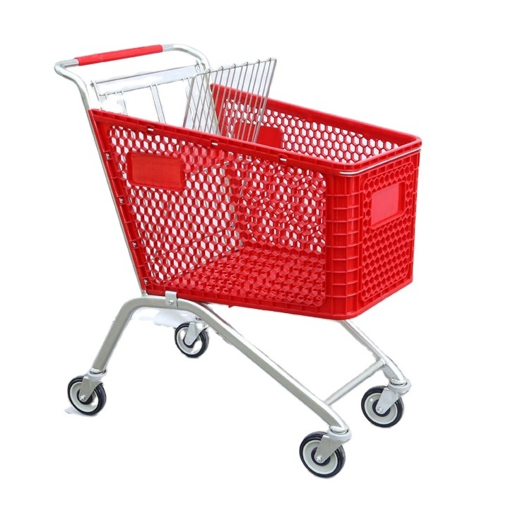 American Style 125L Plastic Supermarket Shopping Trolley Cart Plastic Basket With Baby Seat