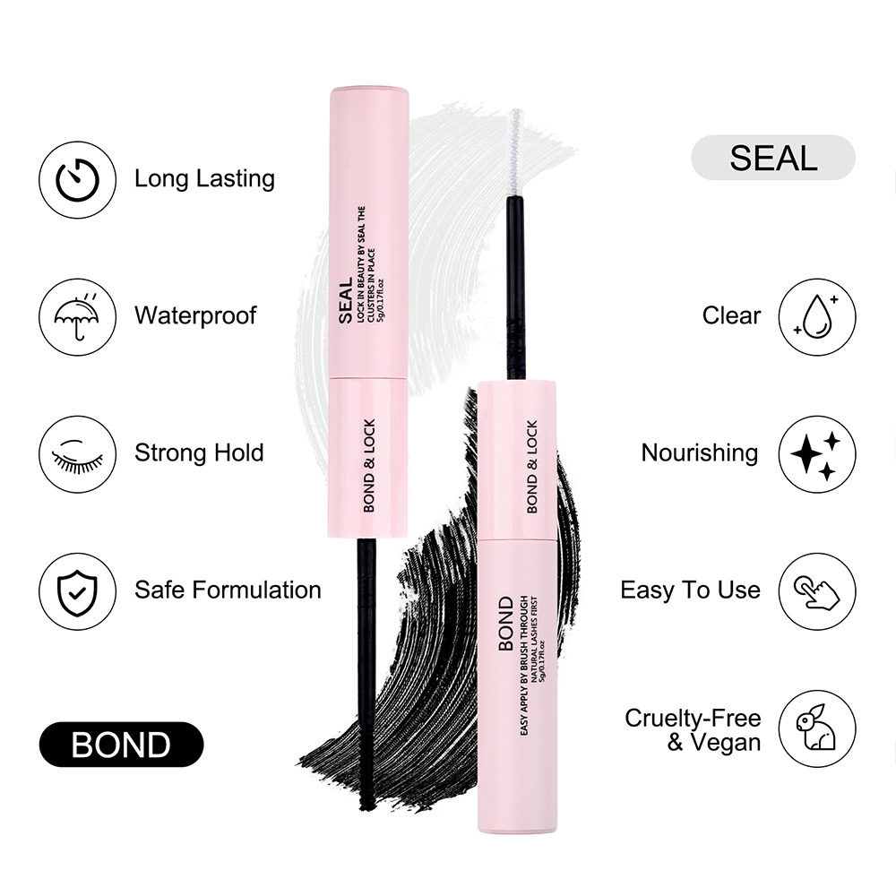 Private Label Double Headed Cluster Lash Glue Waterproof Vegan Eyelash Glue Strong Sticky Liquid Eye Lash Bond Seal Glue