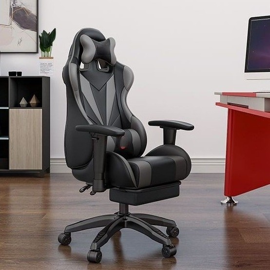 Cheap office gamer racing gaming chair with optional footrest and massage RGB light strip