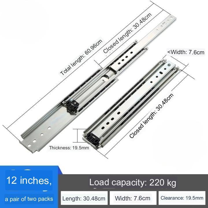 76mm Side Mount Heavy Duty Self Closing Full Extension Ball Bearing Telescopic Channel Drawer Slide