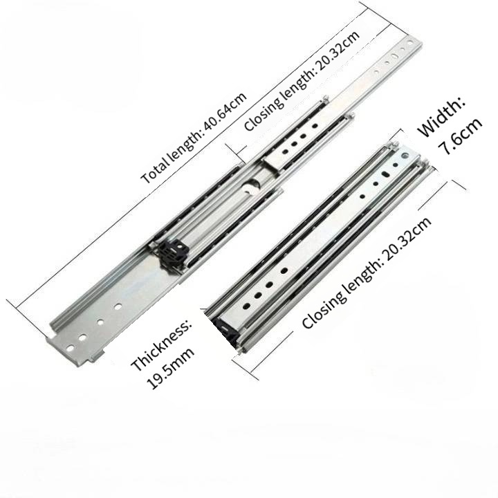 76mm Side Mount Heavy Duty Self Closing Full Extension Ball Bearing Telescopic Channel Drawer Slide