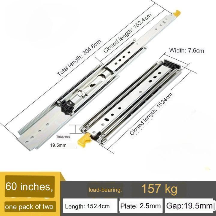 76 Heavy Duty Drawer slides Locking Three Sections Full Extension Ball Bearing Drawer Runner Load 220KG Industrial Rail