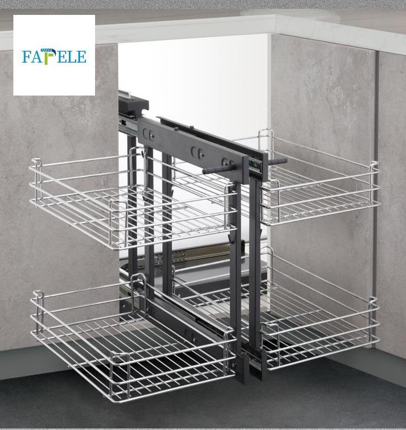 Stainless Steel Kitchen Pantry Cabinet Storage Accessories Pull Out Multifunction Magic Corner Kitchen Storage Basket