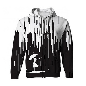 Faham International Wholesale Custom Design Hoodie Black And White Printed Men Zip Up Hoodies With Front Pockets