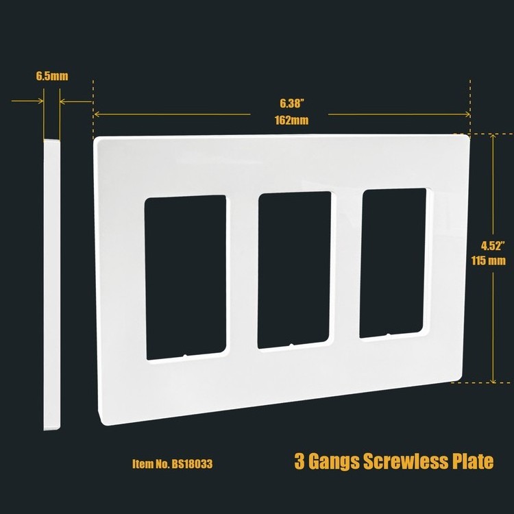 BS18033 American standard wallplate led night light switch 3-gang screwless decorative wall plates