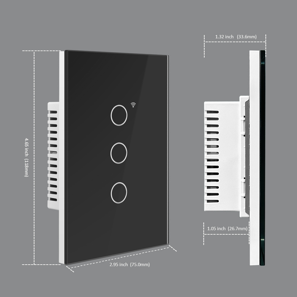 Tempered glass USW8831B 3 gang wifi on off wireless 250v alexa operated smart light switch US standard