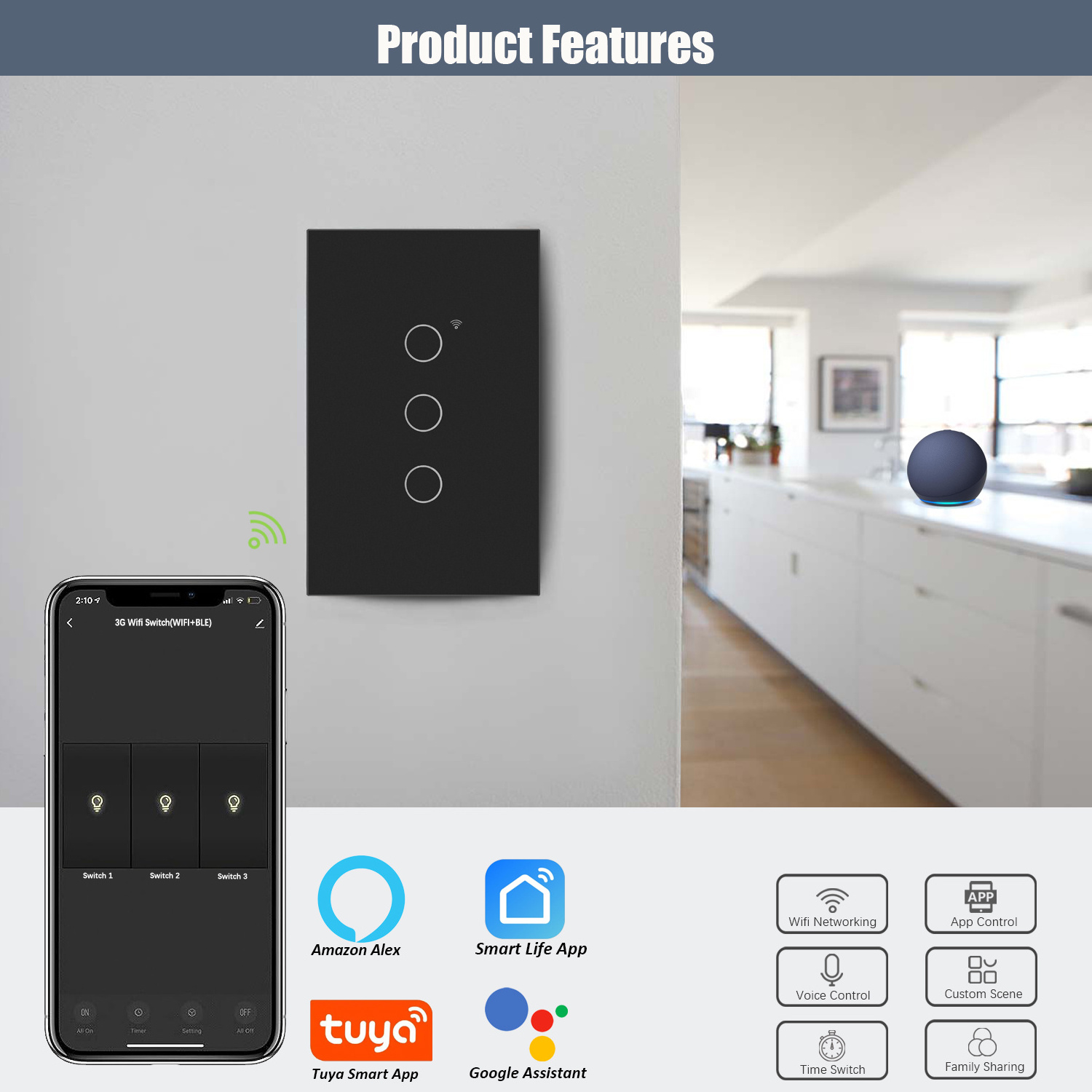 USW8821 US tuya smart home light switch remote control alexa voice control smart life switch,matter smart switches