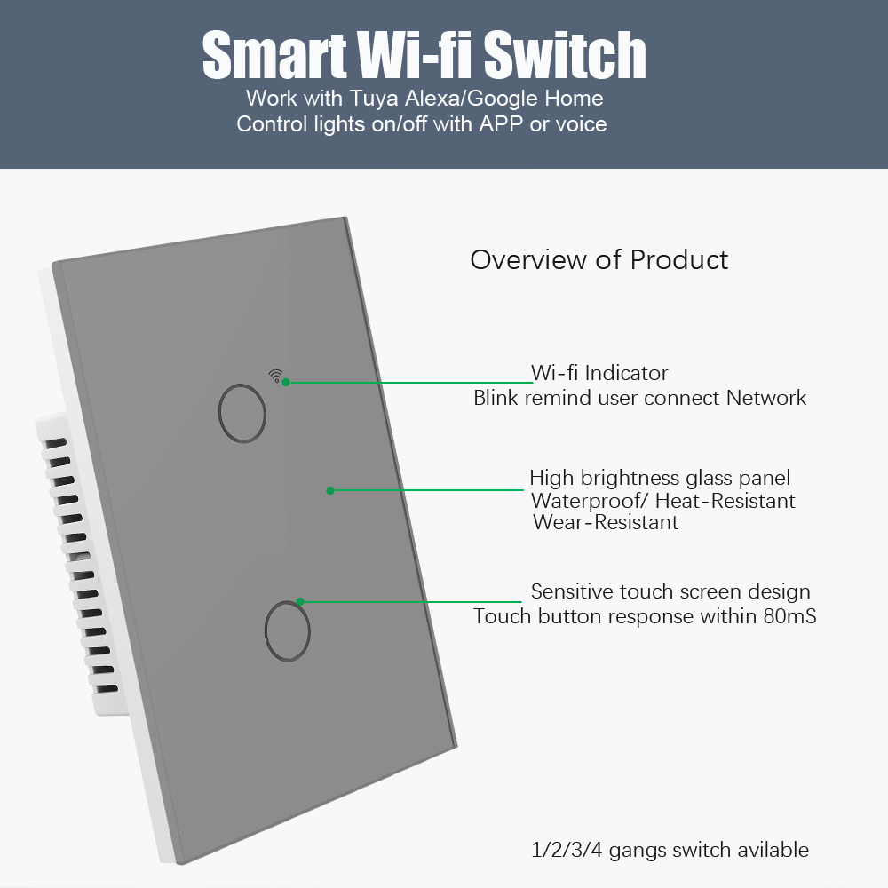 USW8821 US tuya smart home light switch remote control alexa voice control smart life switch,matter smart switches