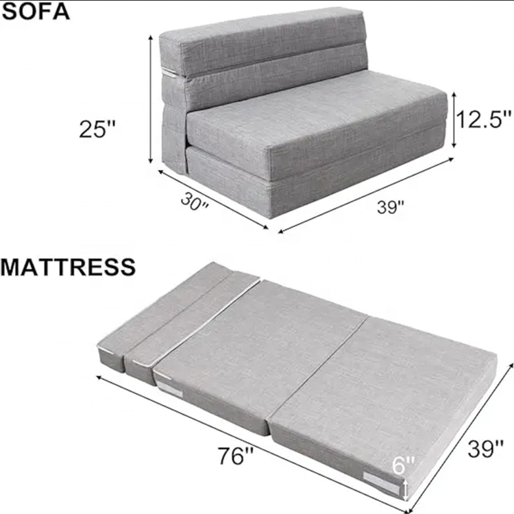 Folding Sofa Bed Convertible Sleeper Memory Foam Sofa Couch for Living Room Apartment Picnic