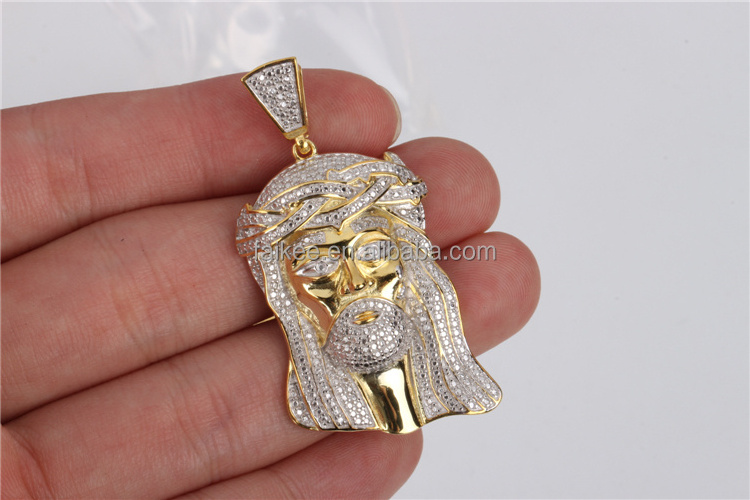 Hip Hop Jewelry Silver Iced Out CZ Solid Back Micro Jesus Piece Chain Pendant