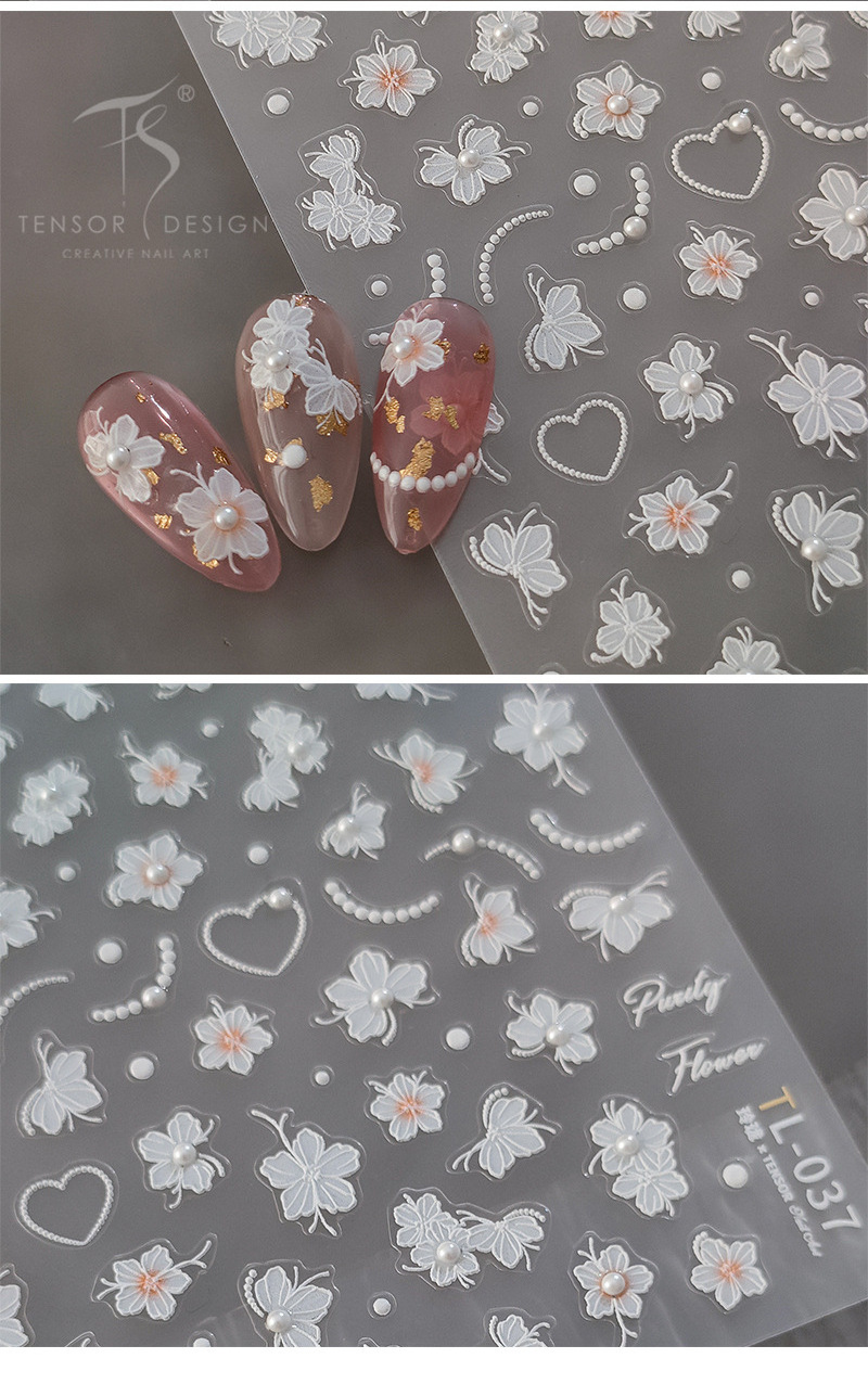 White Black Pink Bowknot Butterfly Nail Art Sticker With Pearl Star Moon 5d Soft Embossed Relief Nail Decals