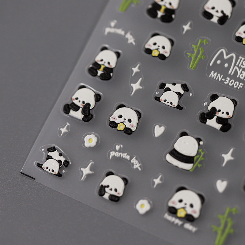 1 Sheet Lovely Panda Bamboo Nail Art Sticker 5d Kawaii Cartoon Bear Back Glue Decal Korean Diy Manicure Slider Decoration