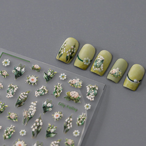 Popular Flower Design 5d Emboss Pro Quality Thin Clear Daisy Decoration Nail Stickers For Nail Art Designer