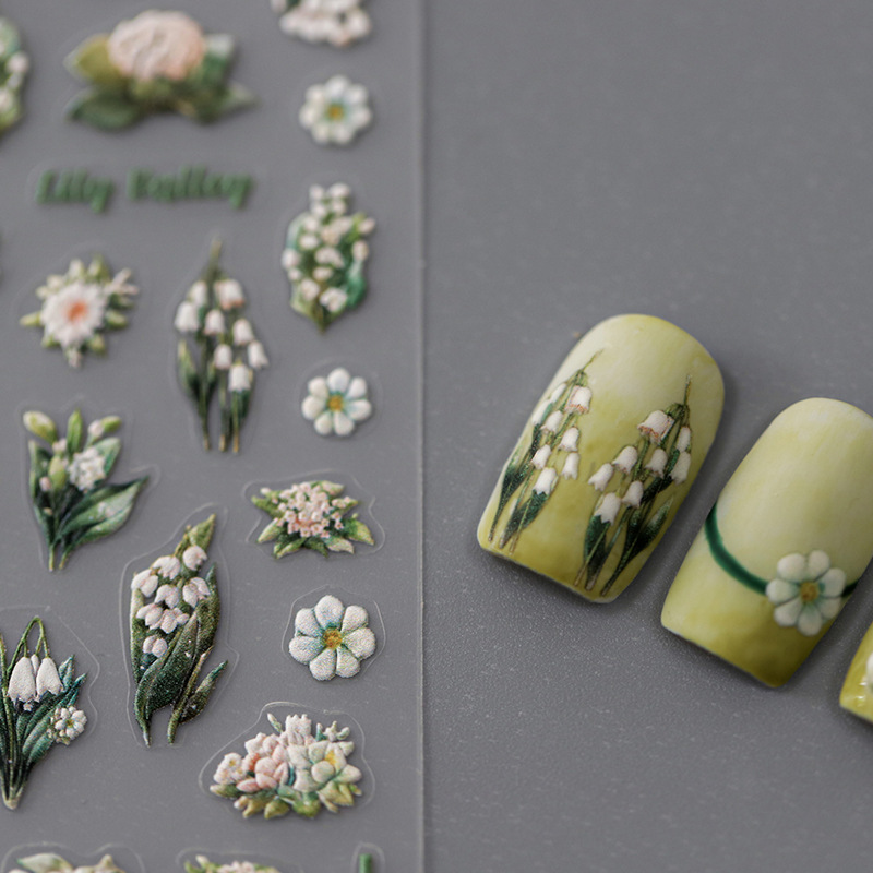 Popular Flower Design 5d Emboss Pro Quality Thin Clear Daisy Decoration Nail Stickers For Nail Art Designer