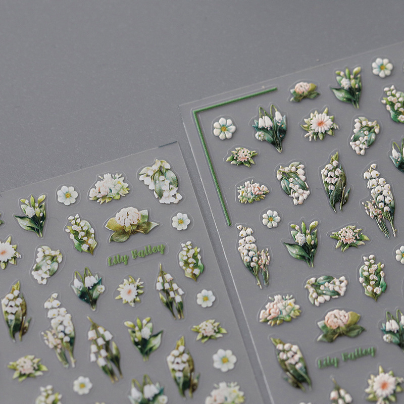 Popular Flower Design 5d Emboss Pro Quality Thin Clear Daisy Decoration Nail Stickers For Nail Art Designer