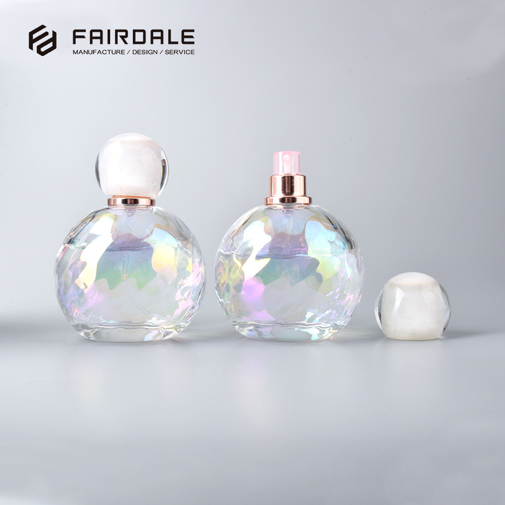 Luxury High End Packaging Glass Ball 50ml 100ml Empty Iridescent Perfume Bottle