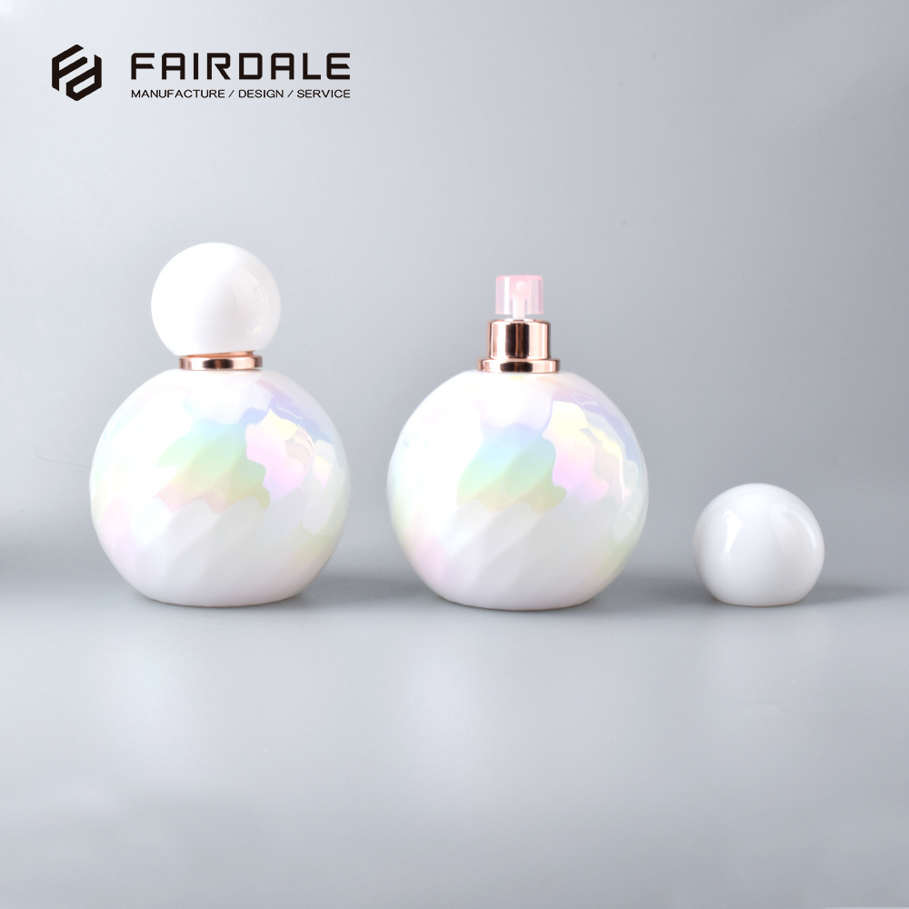 Luxury High End Packaging Glass Ball 50ml 100ml Empty Iridescent Perfume Bottle