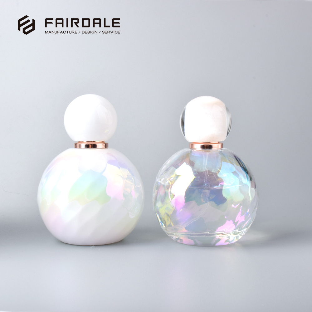 Luxury High End Packaging Glass Ball 50ml 100ml Empty Iridescent Perfume Bottle