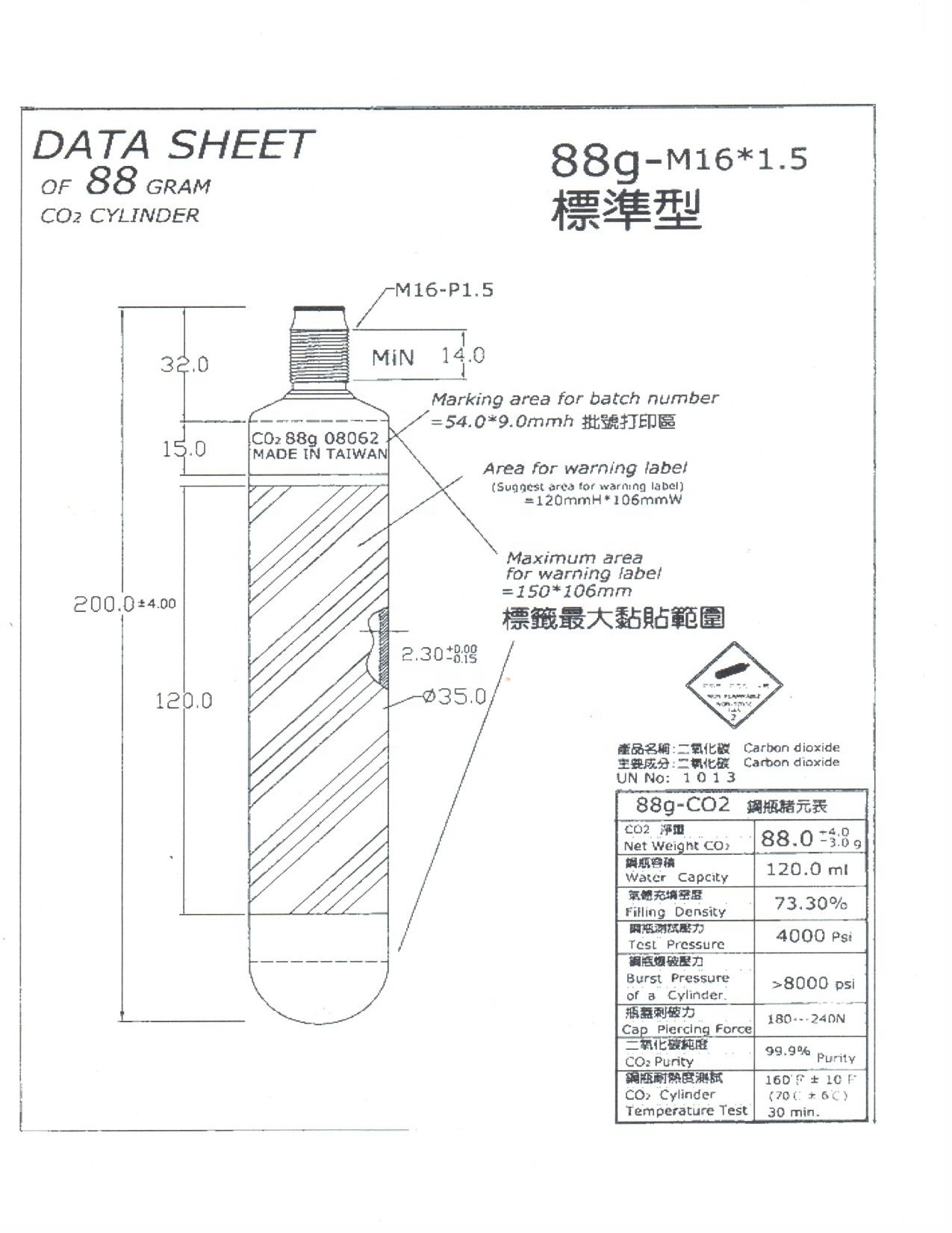 prefilled 88gram 90grams Cartucho Cylinder Refillable Co2 air Cartridge 88g 90G For outdoor game