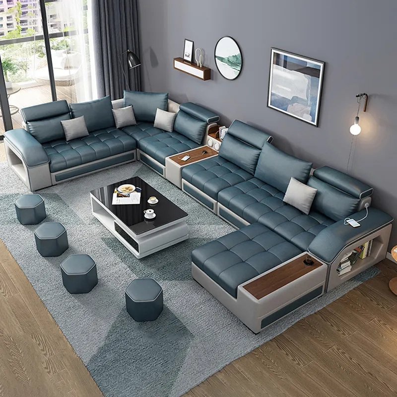 Modern Style Fabric Sectional Sofa Cum Bed Couch Living Room Sofas Set Home Furnture Luxury u shaped Corner sofa set 7 seater