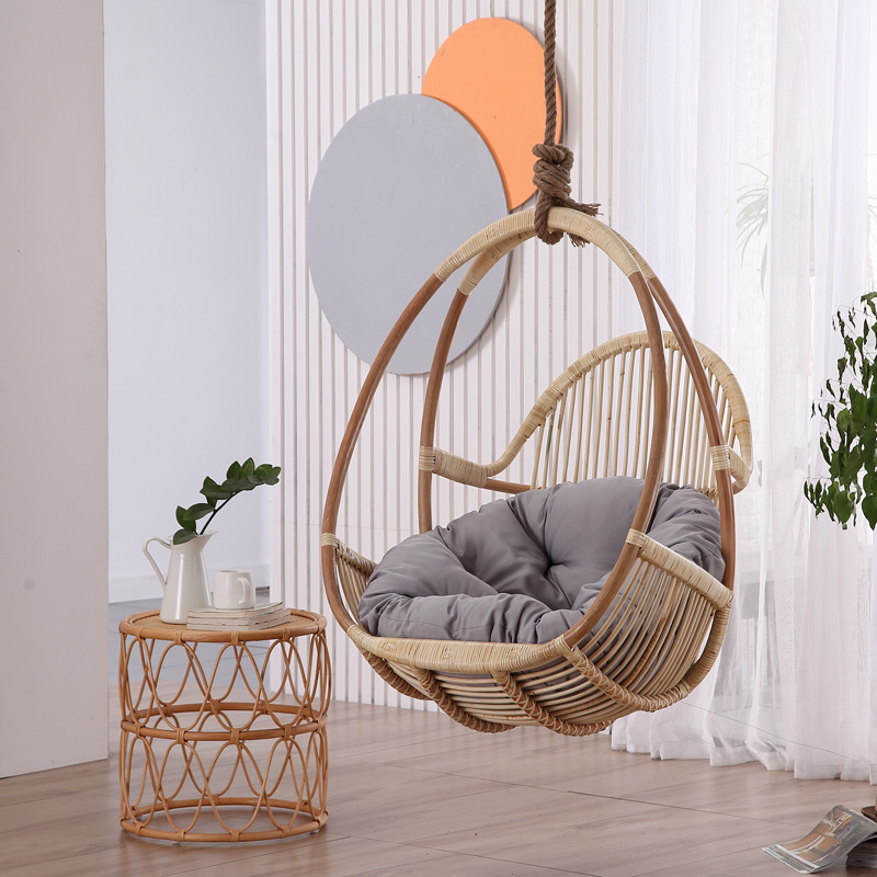 Nordic simple swing chair outdoor indoor woven natural rattan nest rocking chair egg chair with bracket wholesale