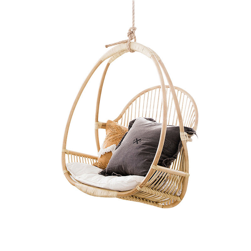 Nordic simple swing chair outdoor indoor woven natural rattan nest rocking chair egg chair with bracket wholesale