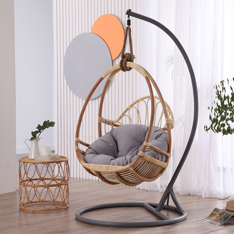 Nordic simple swing chair outdoor indoor woven natural rattan nest rocking chair egg chair with bracket wholesale