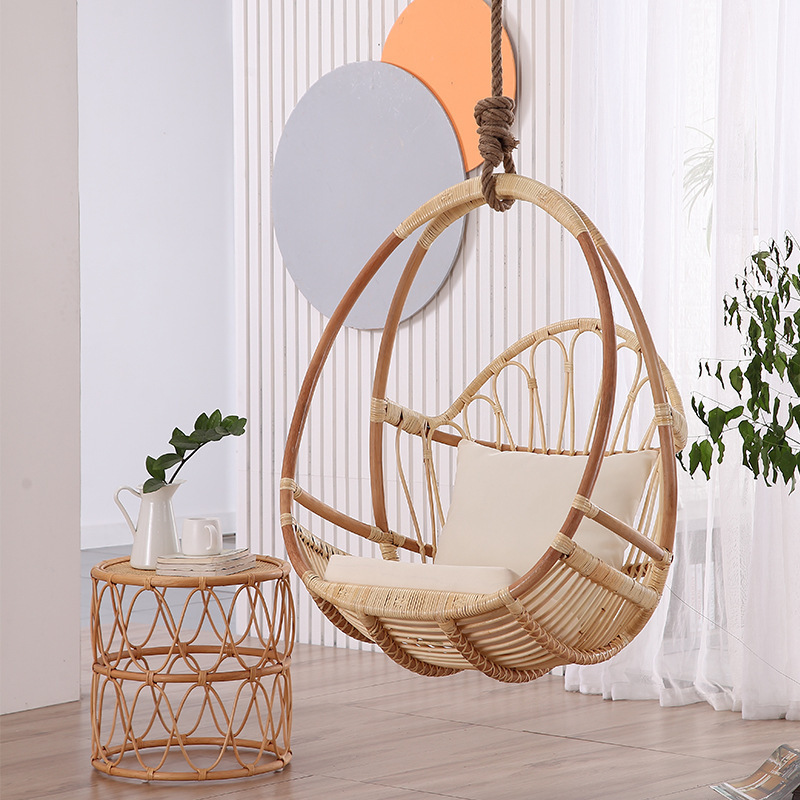 Nordic simple swing chair outdoor indoor woven natural rattan nest rocking chair egg chair with bracket wholesale