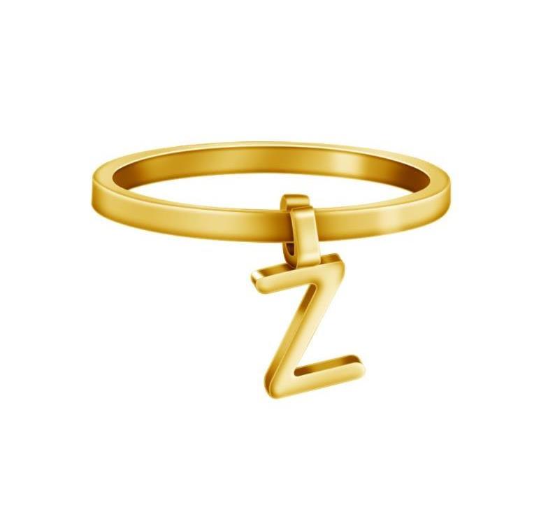 Adjustable 14K Gold-Plated Initial Ring Trendy Stainless Steel Fashion Ring for Women and Men for Engagement or Gift