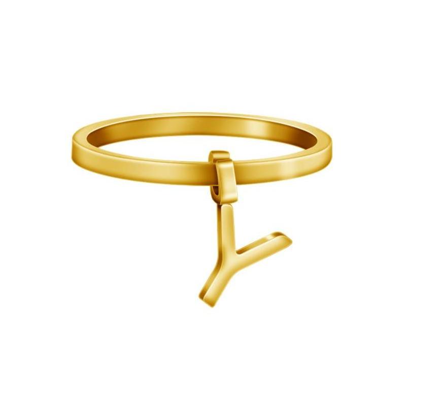 Adjustable 14K Gold-Plated Initial Ring Trendy Stainless Steel Fashion Ring for Women and Men for Engagement or Gift