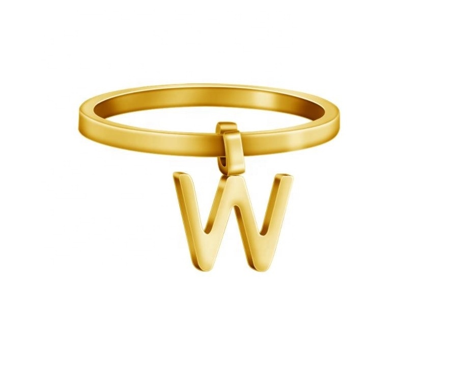 Adjustable 14K Gold-Plated Initial Ring Trendy Stainless Steel Fashion Ring for Women and Men for Engagement or Gift