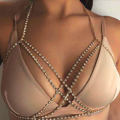 factory directly sale woman body chain 2021 wholesale custom Cross rhinestone sexy Bohemian beach boob chain