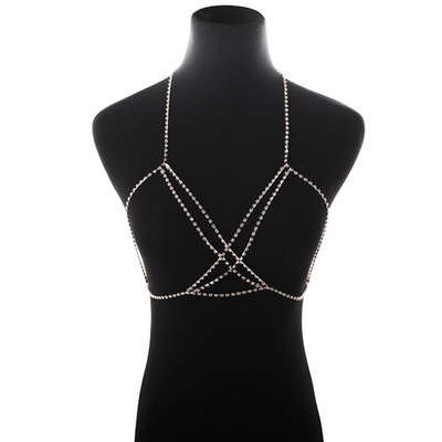 factory directly sale woman body chain 2021 wholesale custom Cross rhinestone sexy Bohemian beach boob chain