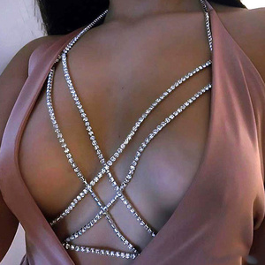 factory directly sale woman body chain 2021 wholesale custom Cross rhinestone sexy Bohemian beach boob chain