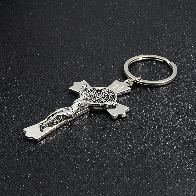 FanYue ins ins custom logo Catholic Religious gifts souvenir individual package jesus cross keychain key chain 2022